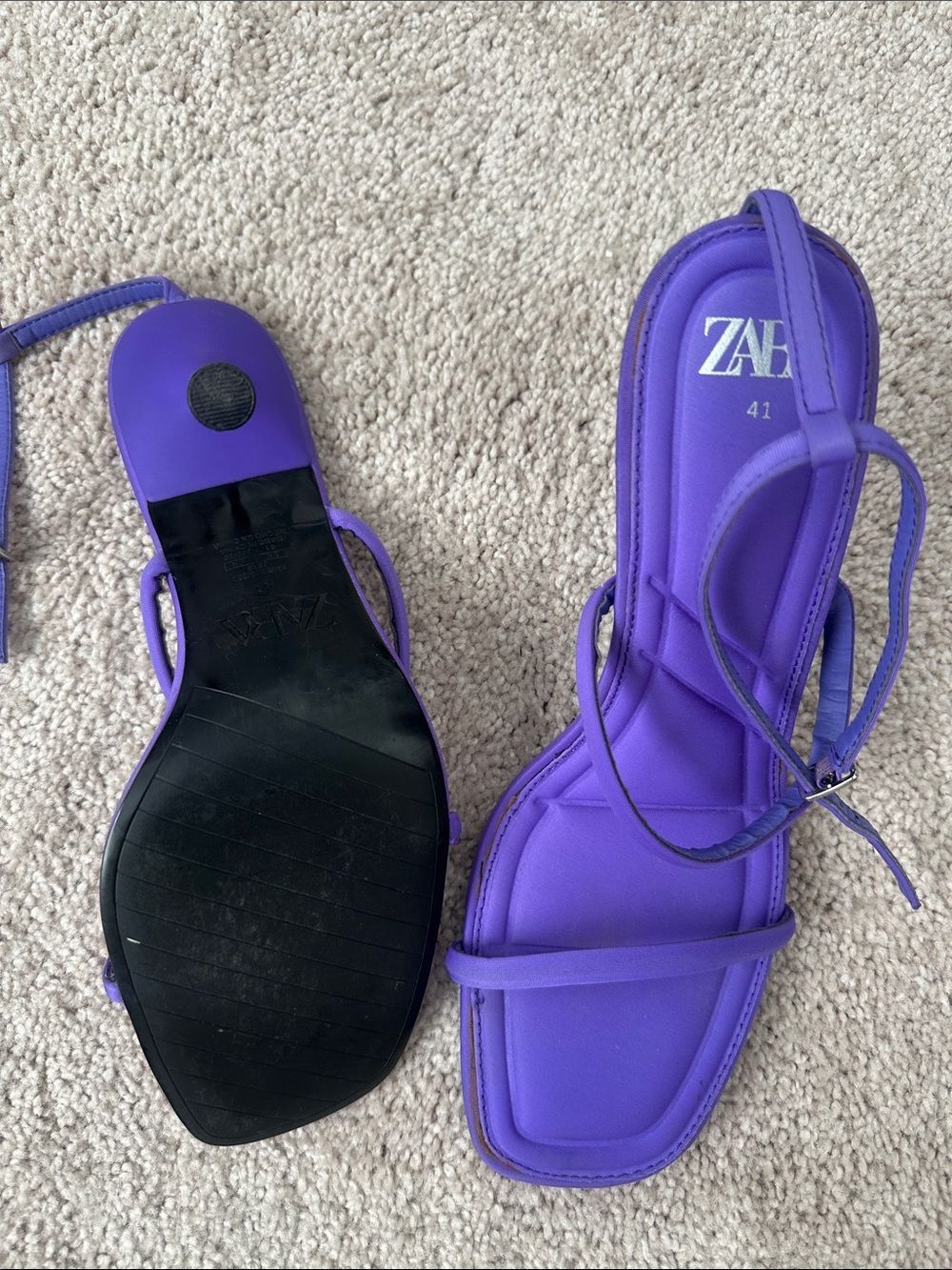 ZARA Purple Strappy Square-Toe Ankle-Tie Sandals - Picture 2 of 4